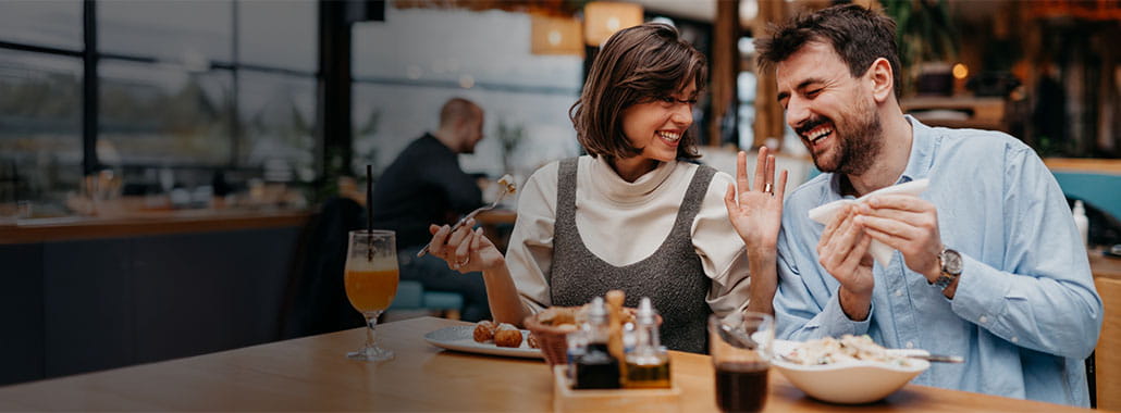 Two people at a restaurant